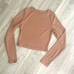 NWOT Tan Cropped Ribbed Crewneck, S